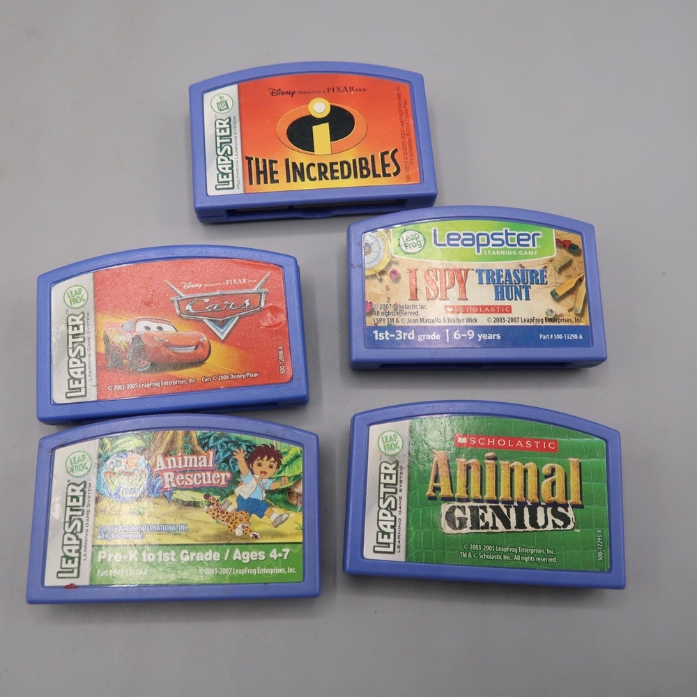 Lot Of 5 Leapster Games Disney Cars Incredibles ISpy Animal Genius‎ Ages 6-9
